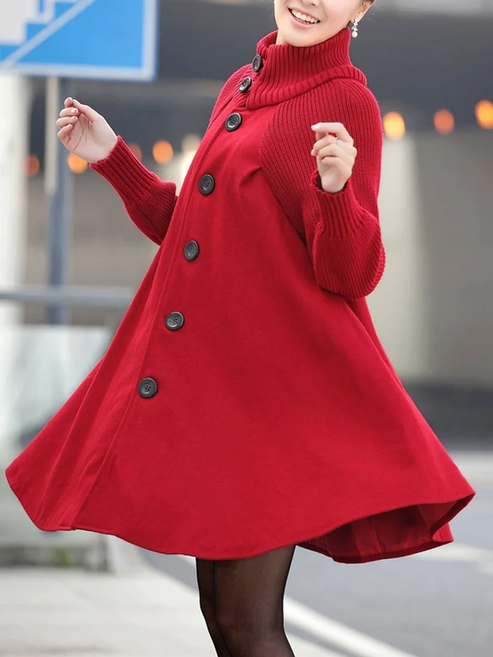 (Free Shipping) High-Neck Oversized Long-Sleeved Coats