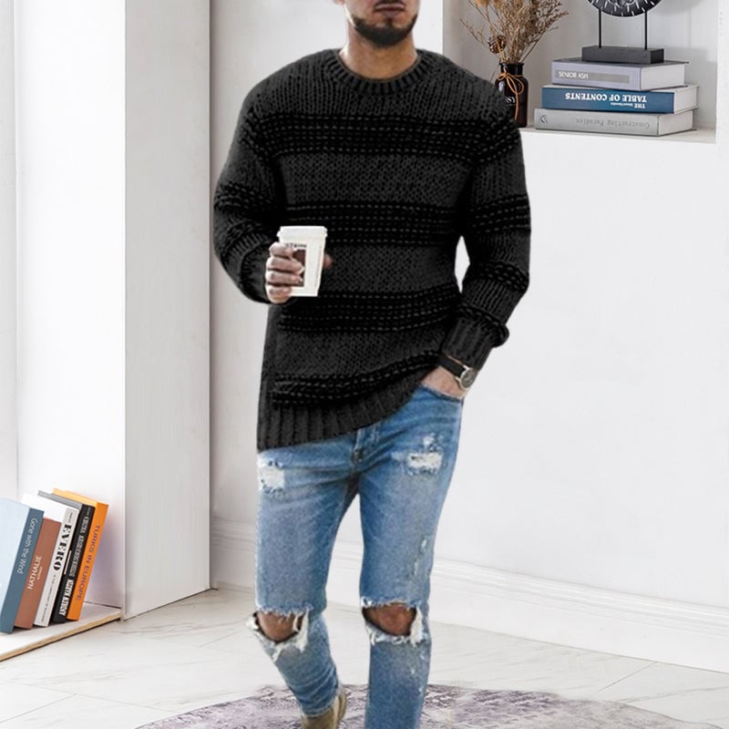 Striped crew neck sweater for men