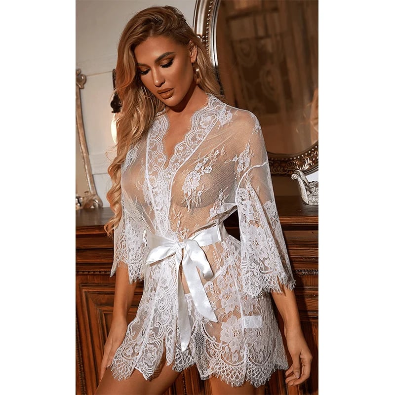 🔥 - Lace Robe Lingerie Nightgown Dress