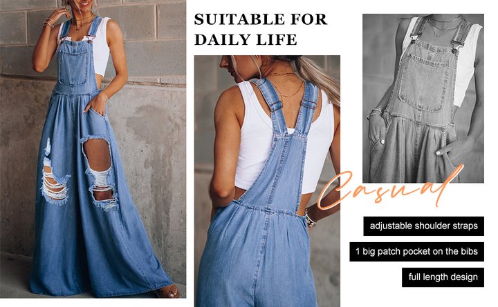 🔥 Women's Loose Adjustable Strap Wide Leg Denim