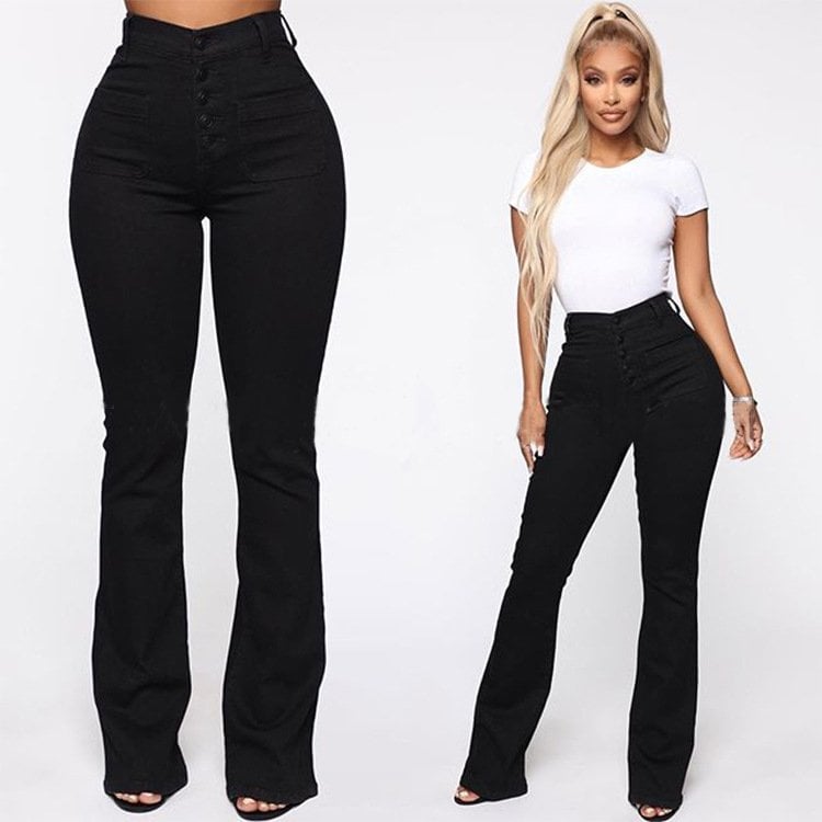 Vintage Button Fly Booty Shaping High Waist Flare Jeans