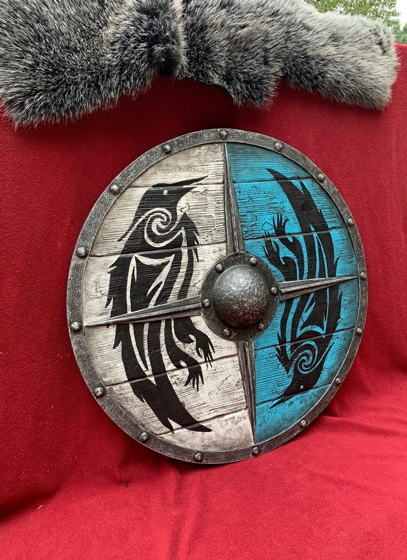 Double Ravens Personalized Battleworn Viking Shield