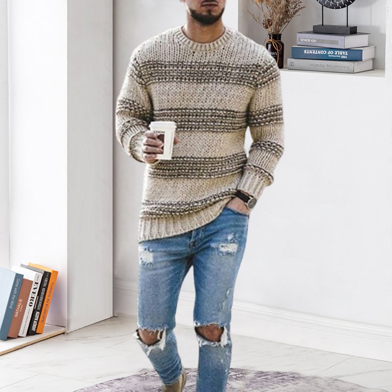 Striped crew neck sweater for men