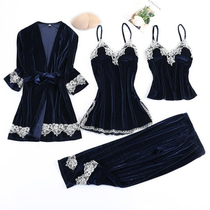 Women Sexy Velvet Pajamas Sets 4 pcs