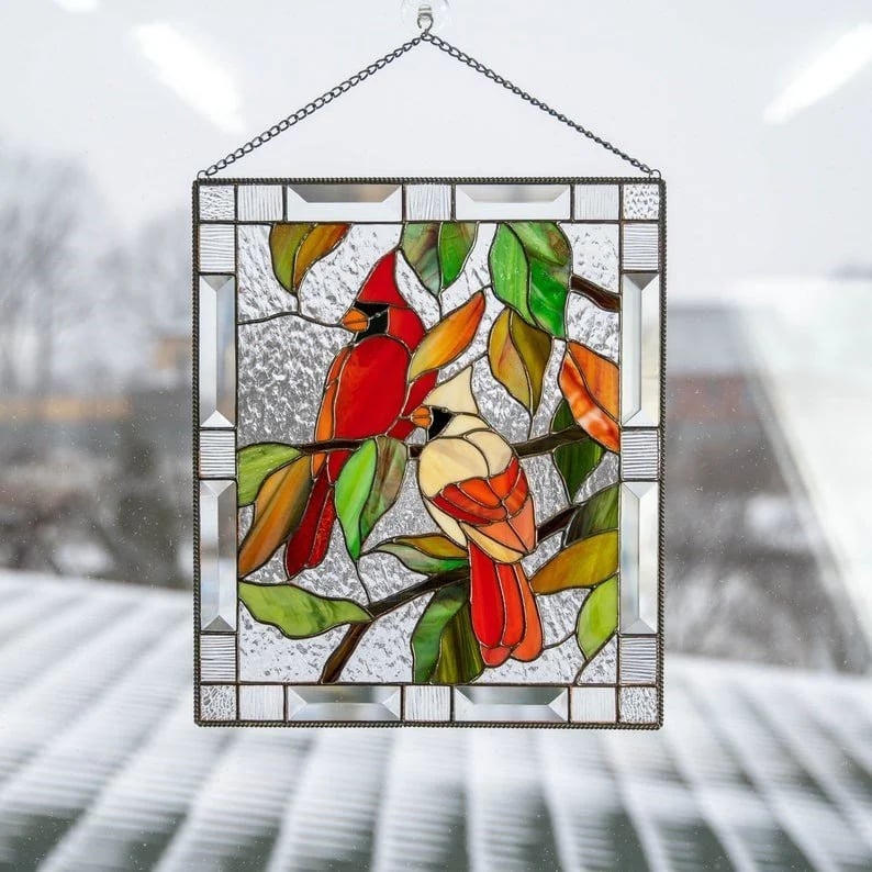 🌈Stained Glass Birds on Window Panel