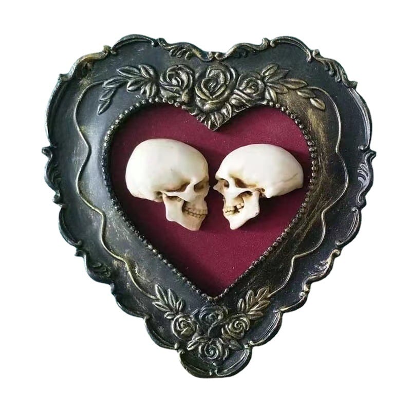 💗True love is forever - framed miniature realistic human skulls - Til death do us part