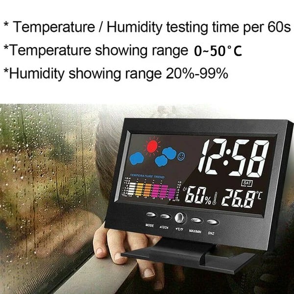🎁Digital LED Temperature Humidity Monitor Weather Forecast LED Table Alarm Clock