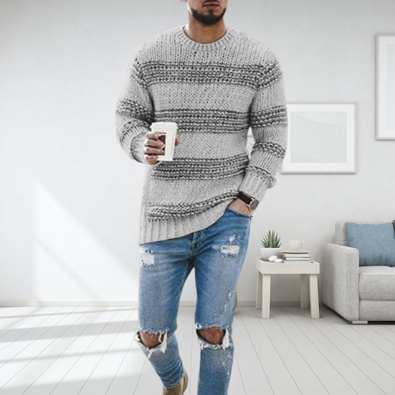 Striped crew neck sweater for men