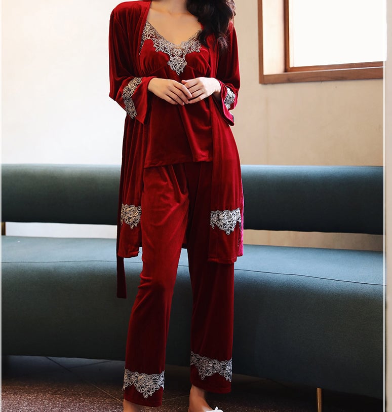 Women Sexy Velvet Pajamas Sets 4 pcs