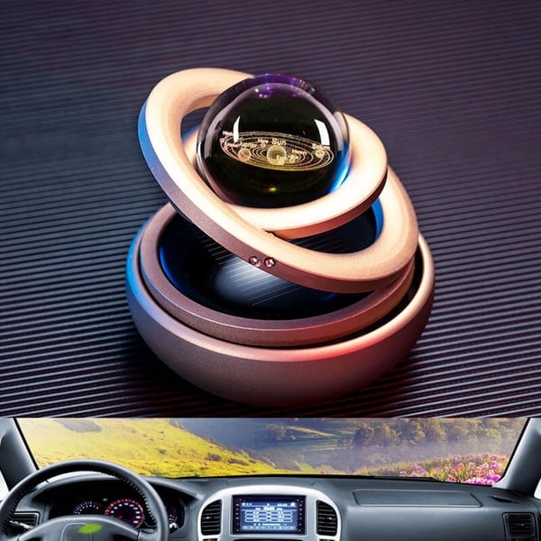 🎁🚗Solar Rotating Double Ring Suspension Car Aromatherapy Ornament💖