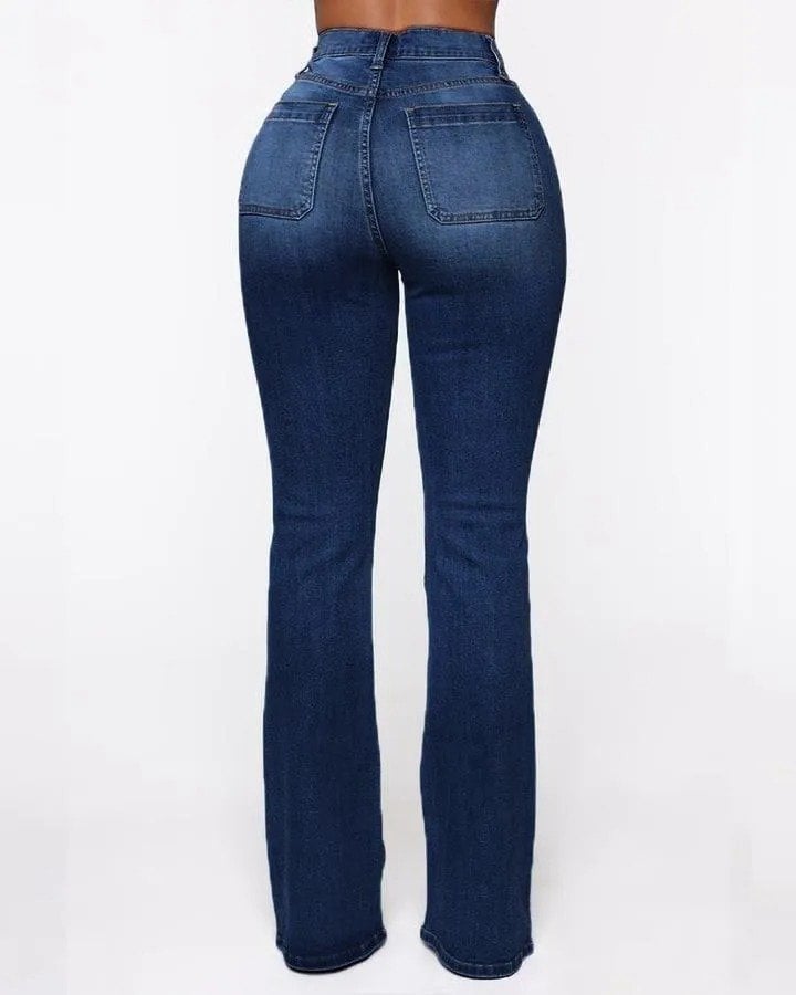 Vintage Button Fly Booty Shaping High Waist Flare Jeans