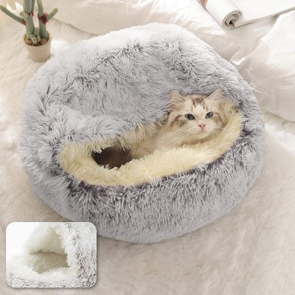 Furry Plush Cave Cat Bed