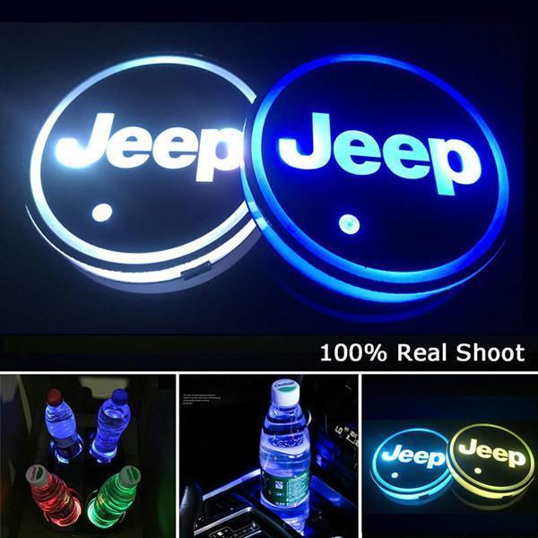 Led Car Logo Cup Lights up Holder USB Charging 7 Colors Changing