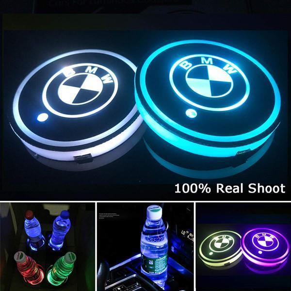 Led Car Logo Cup Lights up Holder USB Charging 7 Colors Changing