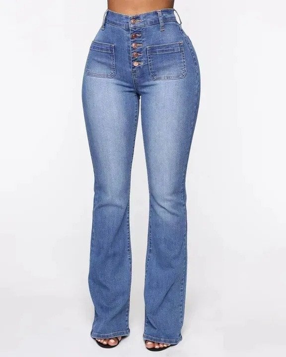 Vintage Button Fly Booty Shaping High Waist Flare Jeans