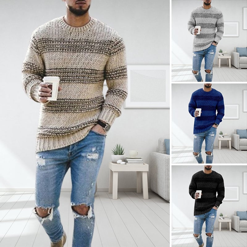 Striped crew neck sweater for men