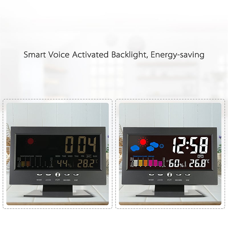 🎁Digital LED Temperature Humidity Monitor Weather Forecast LED Table Alarm Clock