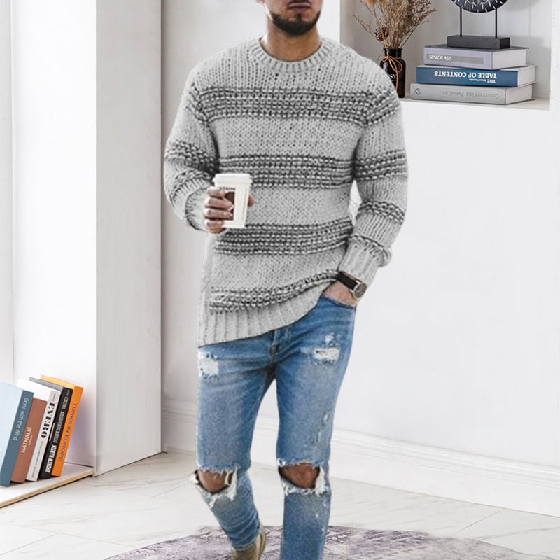 Striped crew neck sweater for men