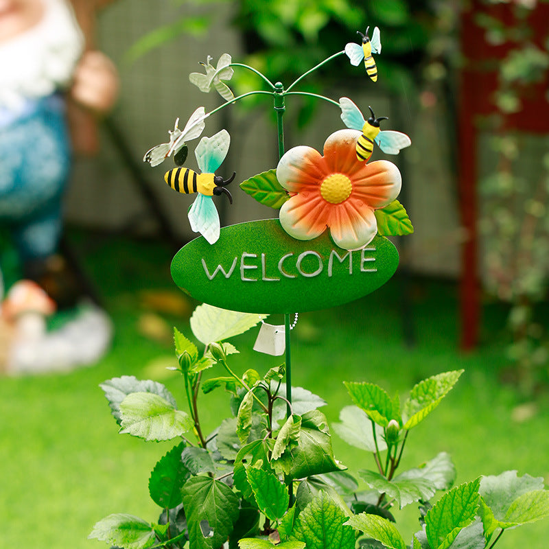 Outdoor Lawn Metal Windmill with Welcome Sign