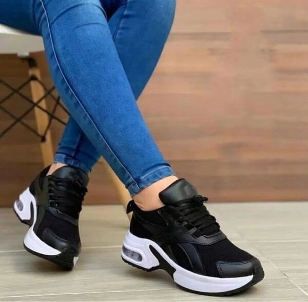 Women's Platform Sneakers Lace Up With Colors