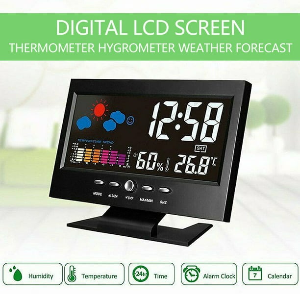 🎁Digital LED Temperature Humidity Monitor Weather Forecast LED Table Alarm Clock