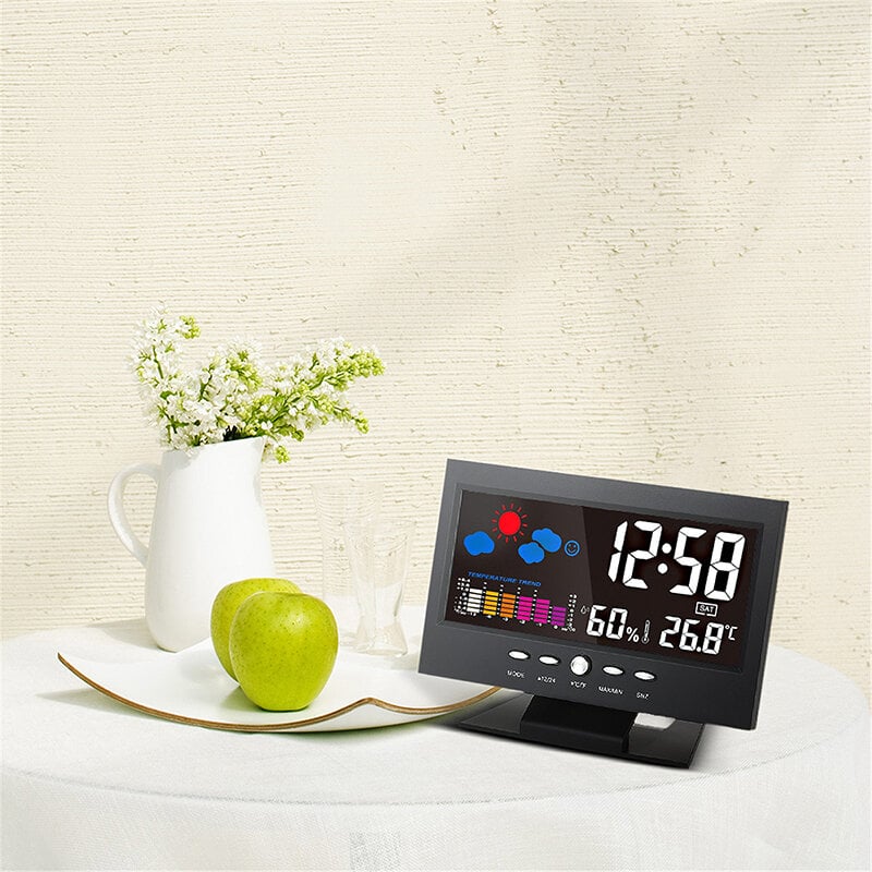🎁Digital LED Temperature Humidity Monitor Weather Forecast LED Table Alarm Clock
