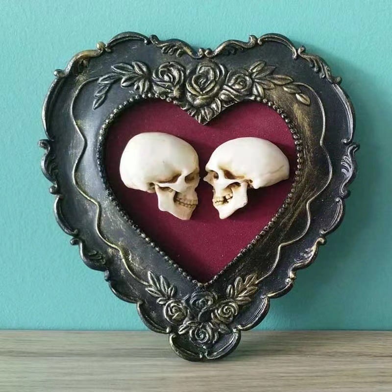 💗True love is forever - framed miniature realistic human skulls - Til death do us part