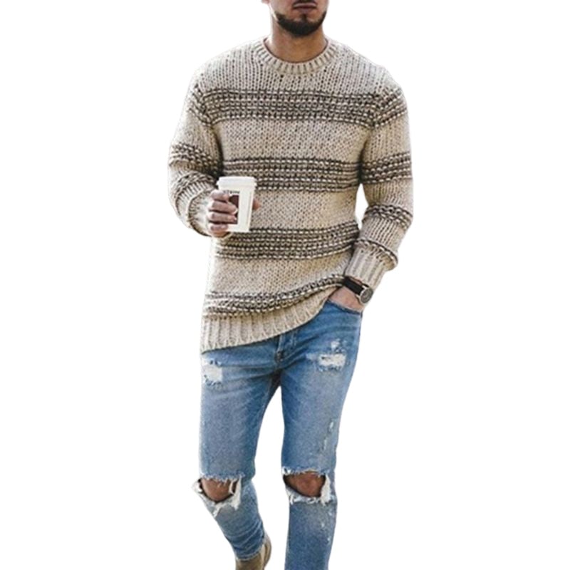 Striped crew neck sweater for men