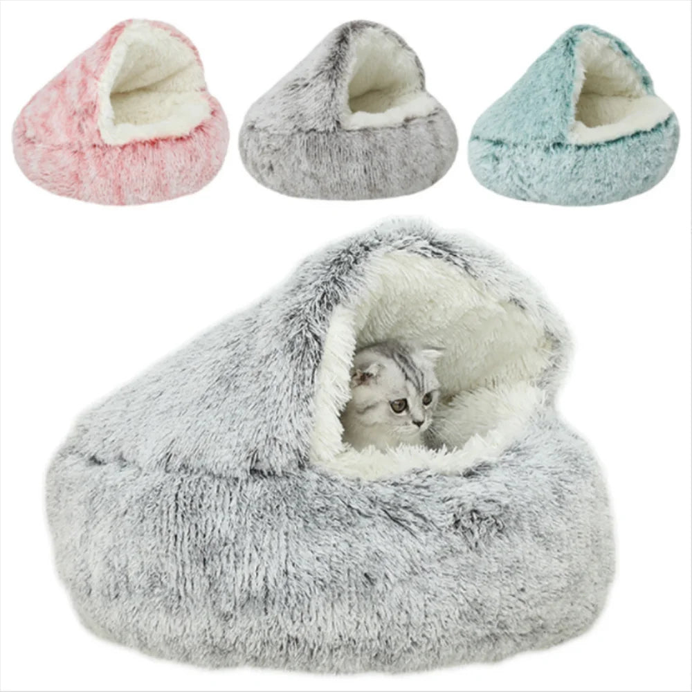 Furry Plush Cave Cat Bed