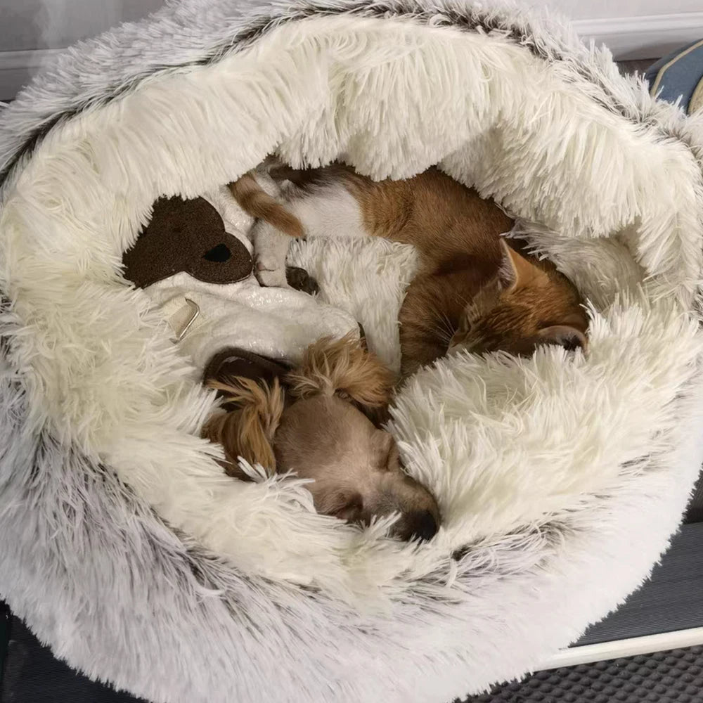 Furry Plush Cave Cat Bed