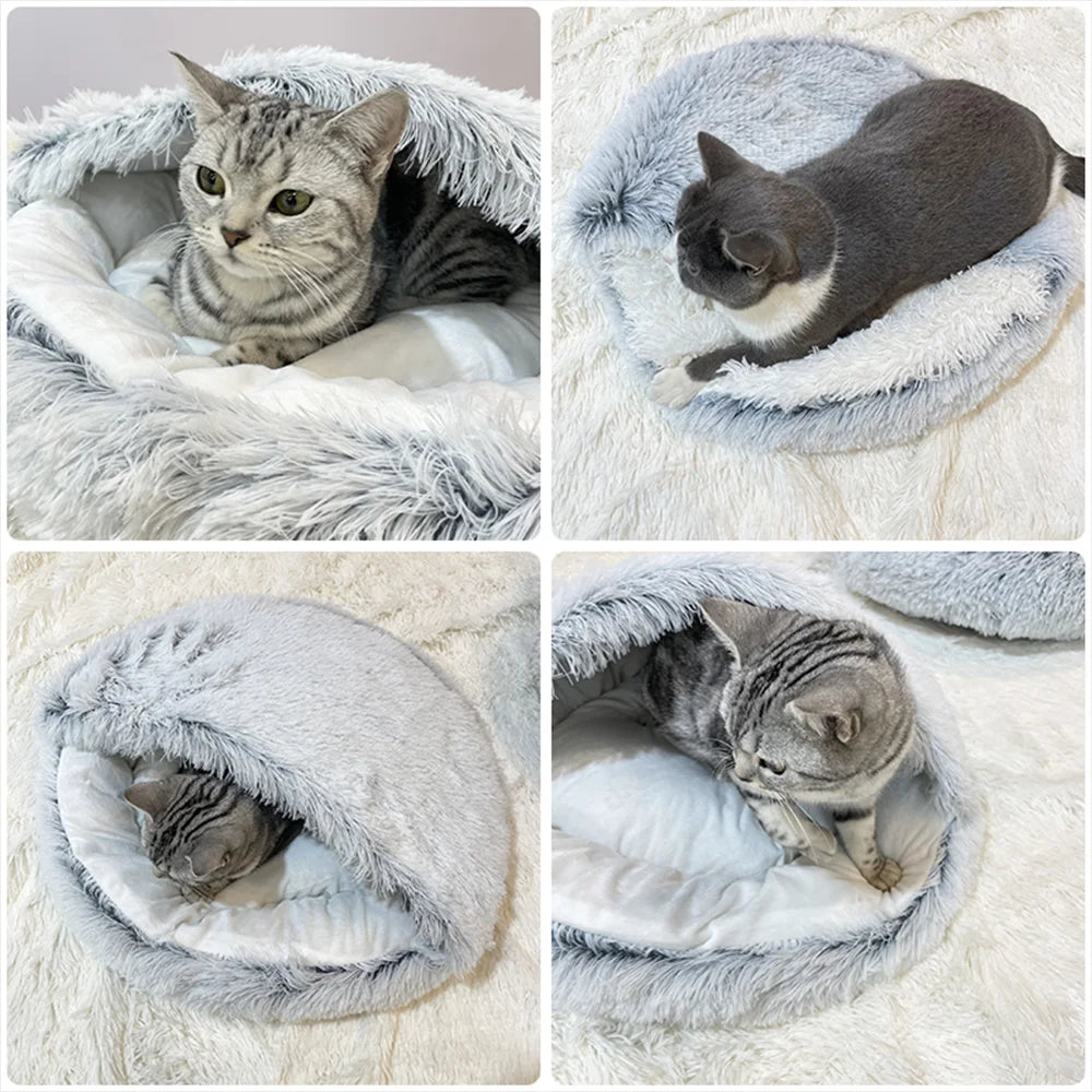 Furry Plush Cave Cat Bed