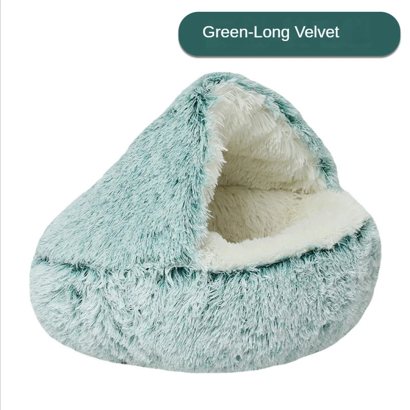 Furry Plush Cave Cat Bed