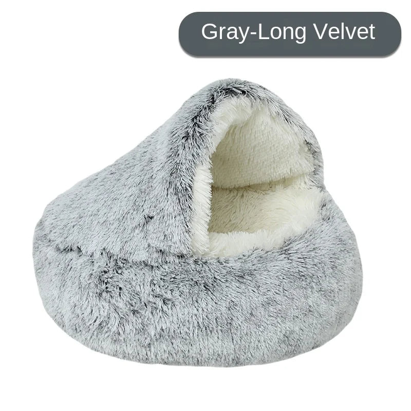 Furry Plush Cave Cat Bed