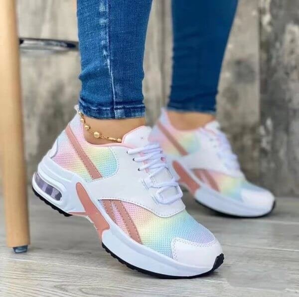 Women's Platform Sneakers Lace Up With Colors