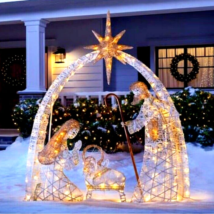 💖Warm White LED Holy Family Yard Decoration