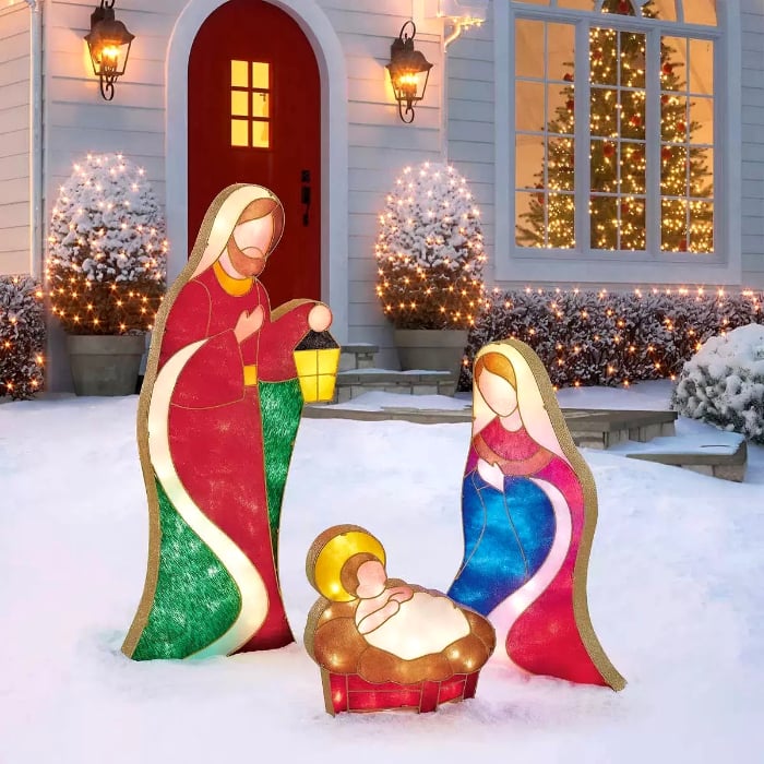💖Warm White LED Holy Family Yard Decoration