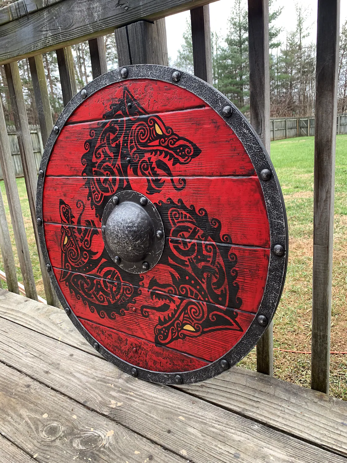 Double Ravens Personalized Battleworn Viking Shield