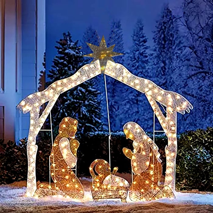 💖Warm White LED Holy Family Yard Decoration