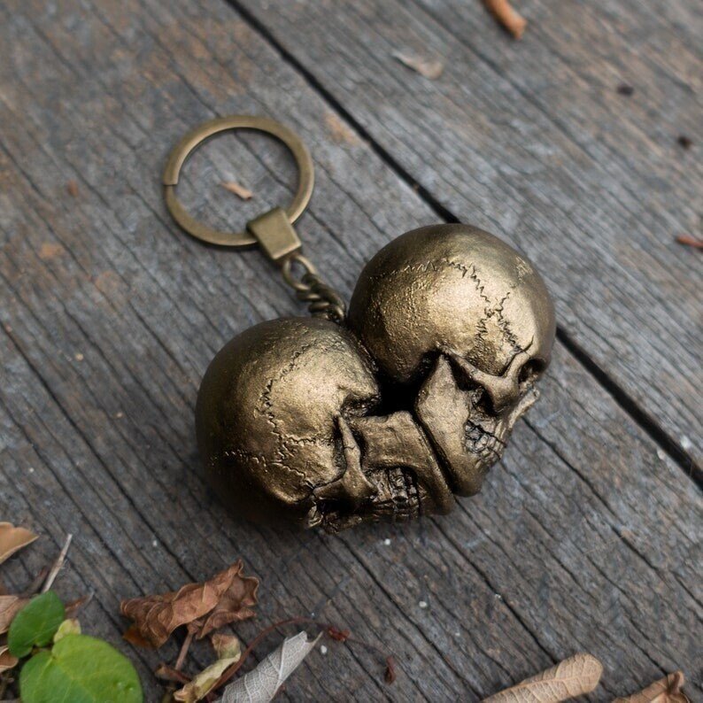 💕Unswerving till death-☠️Anatomical Skull Red Heart  Pendant Keychain☠️