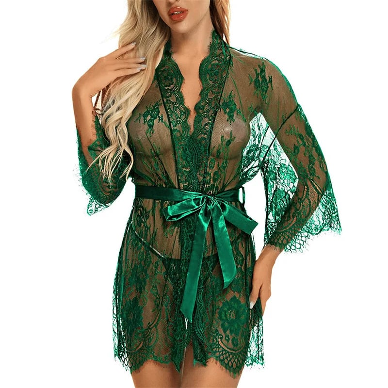 🔥 - Lace Robe Lingerie Nightgown Dress