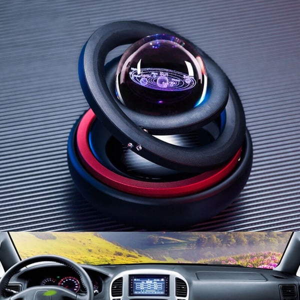 🎁🚗Solar Rotating Double Ring Suspension Car Aromatherapy Ornament💖