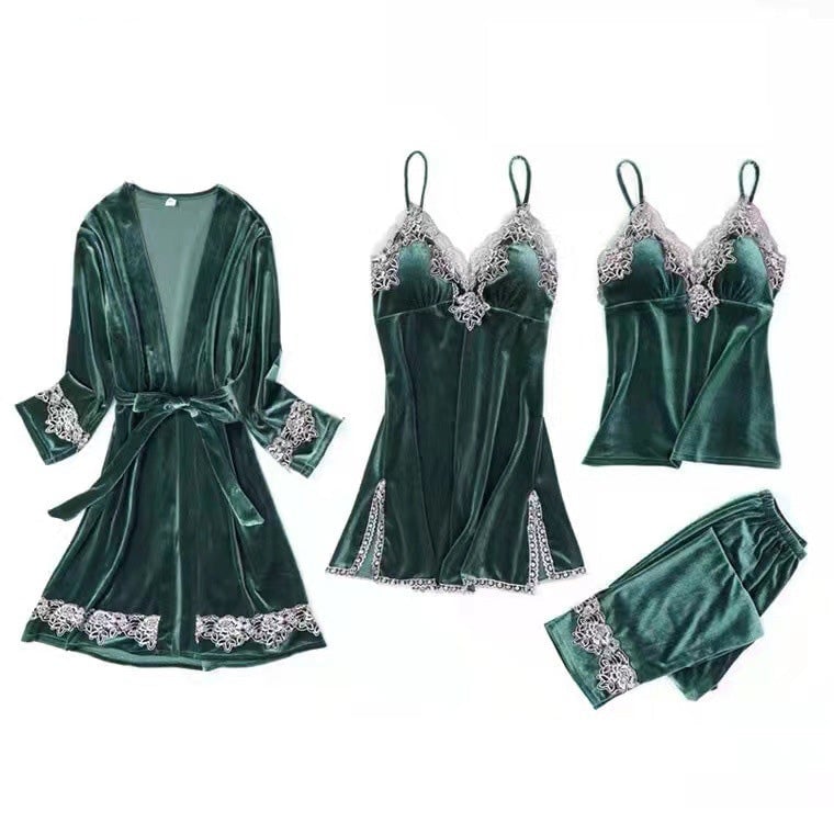 Women Sexy Velvet Pajamas Sets 4 pcs