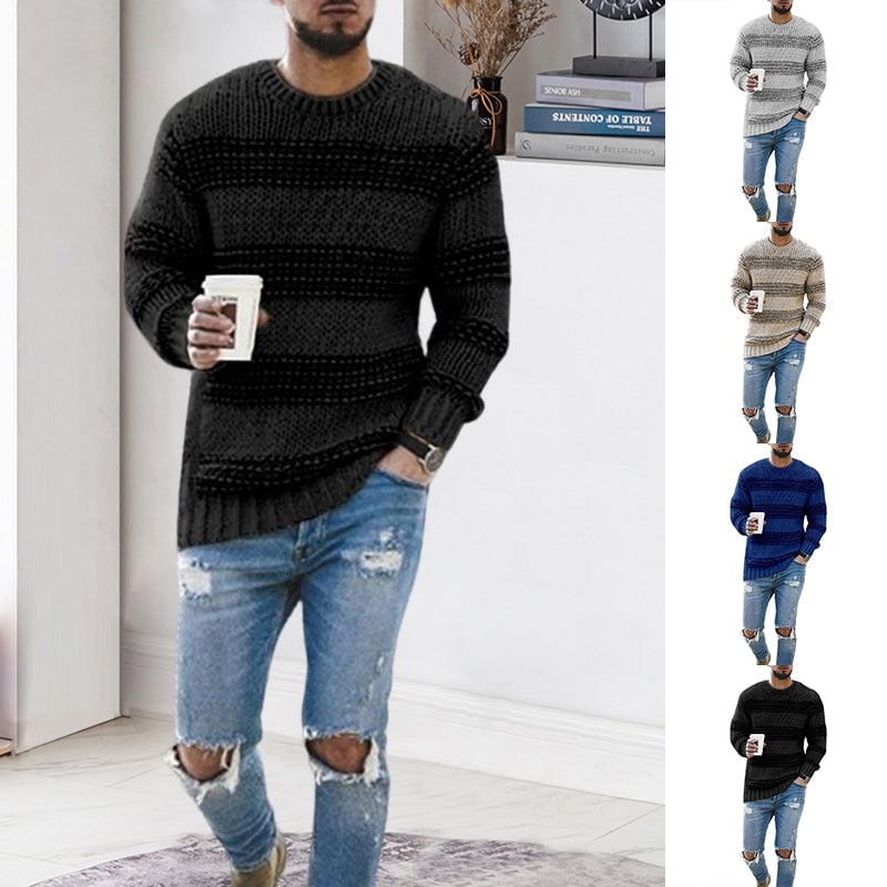 Striped crew neck sweater for men