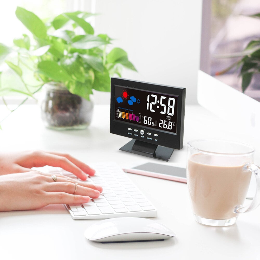 🎁Digital LED Temperature Humidity Monitor Weather Forecast LED Table Alarm Clock