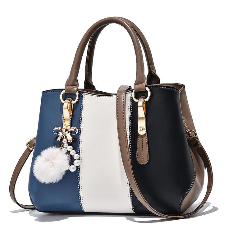 2023 New Elegant Tri-color contrast wool ball Women's Handbag