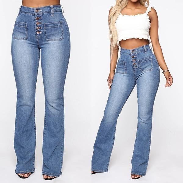 Vintage Button Fly Booty Shaping High Waist Flare Jeans