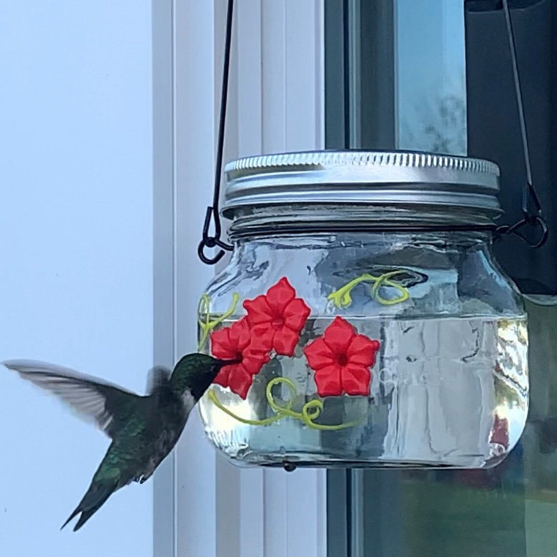 Beautiful Mason Jar Hummingbird Feeder /Three Ports