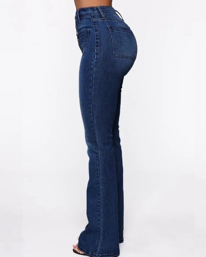 Vintage Button Fly Booty Shaping High Waist Flare Jeans