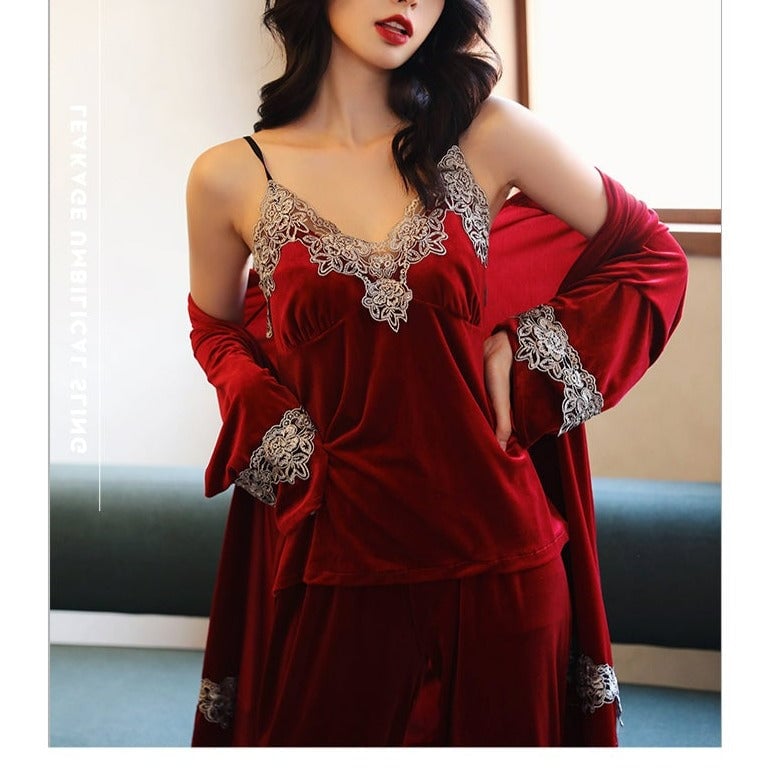 Women Sexy Velvet Pajamas Sets 4 pcs