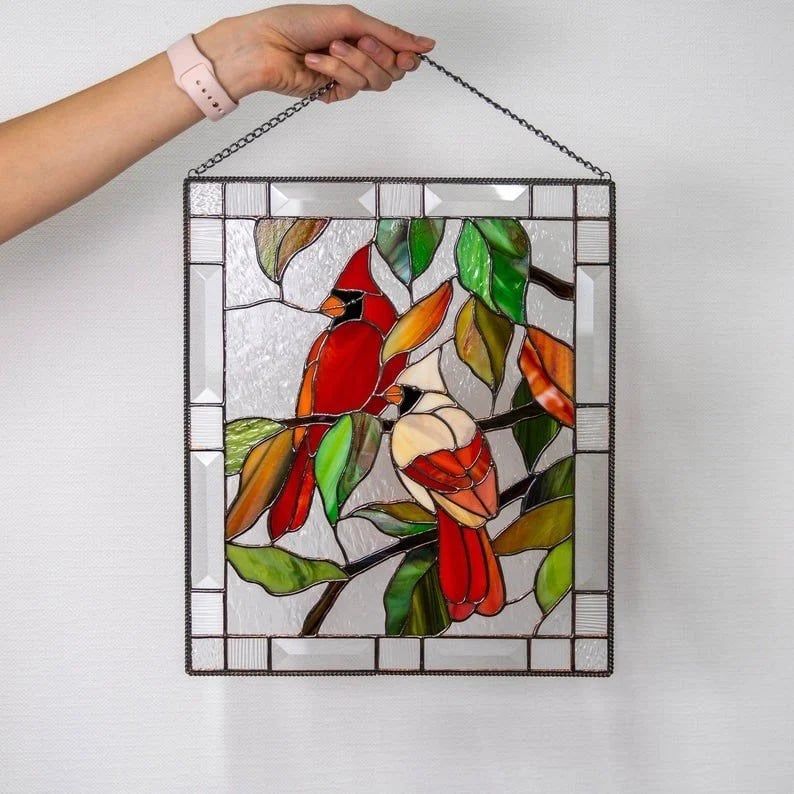 🌈Stained Glass Birds on Window Panel